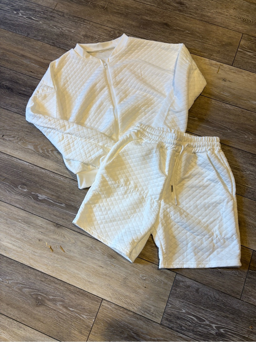 Amazon White Quilted Set - Zip Jacket & Shorts